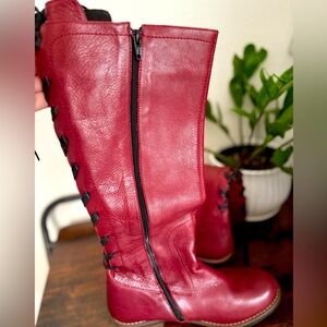 Wolky Red Lace Up/Zipper Leather Boots, Flat Heeled, Size 38, Gently Worn